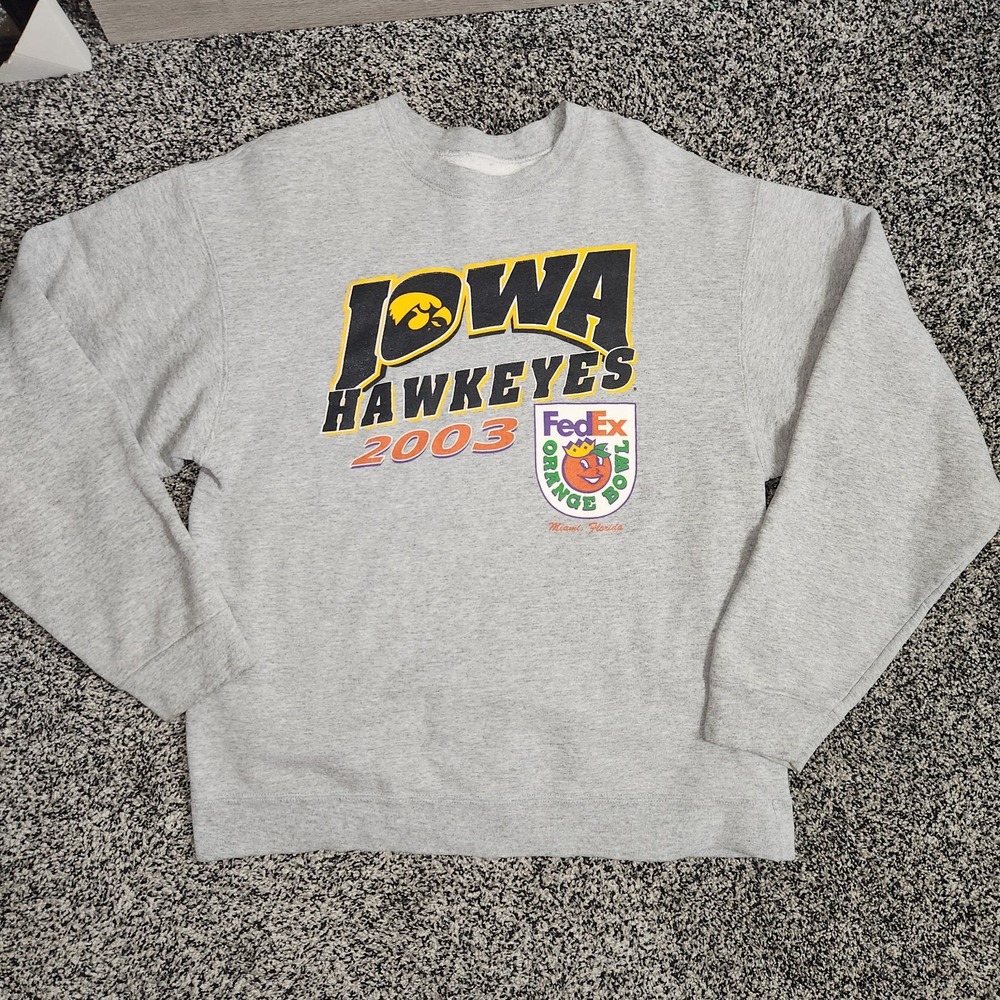 Vtg Iowa Hawkeyes Sweatshirt FedEx Orange Bowl Football 2003 Gray Large Herky